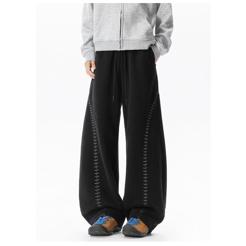 American contrasting color embroidered sports casual pants men's autumn profile scimitar pants retro loose long pants