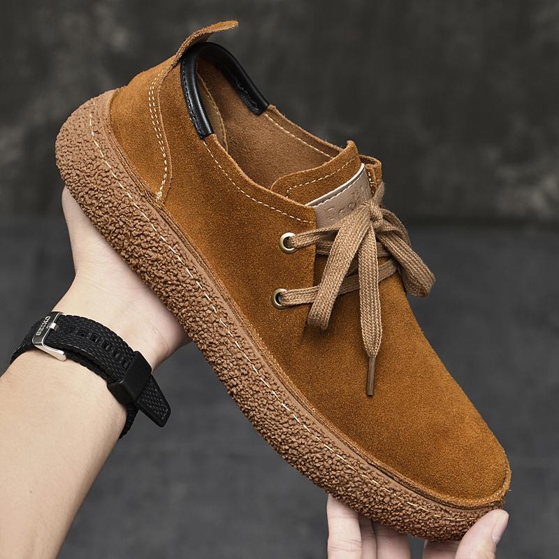 Men's Popular Cow Leather High-silk Suede Grey Brown Casual Shoes Genuine Cow Suede Leather Men Flats Shoes Man Sneakers Shoes