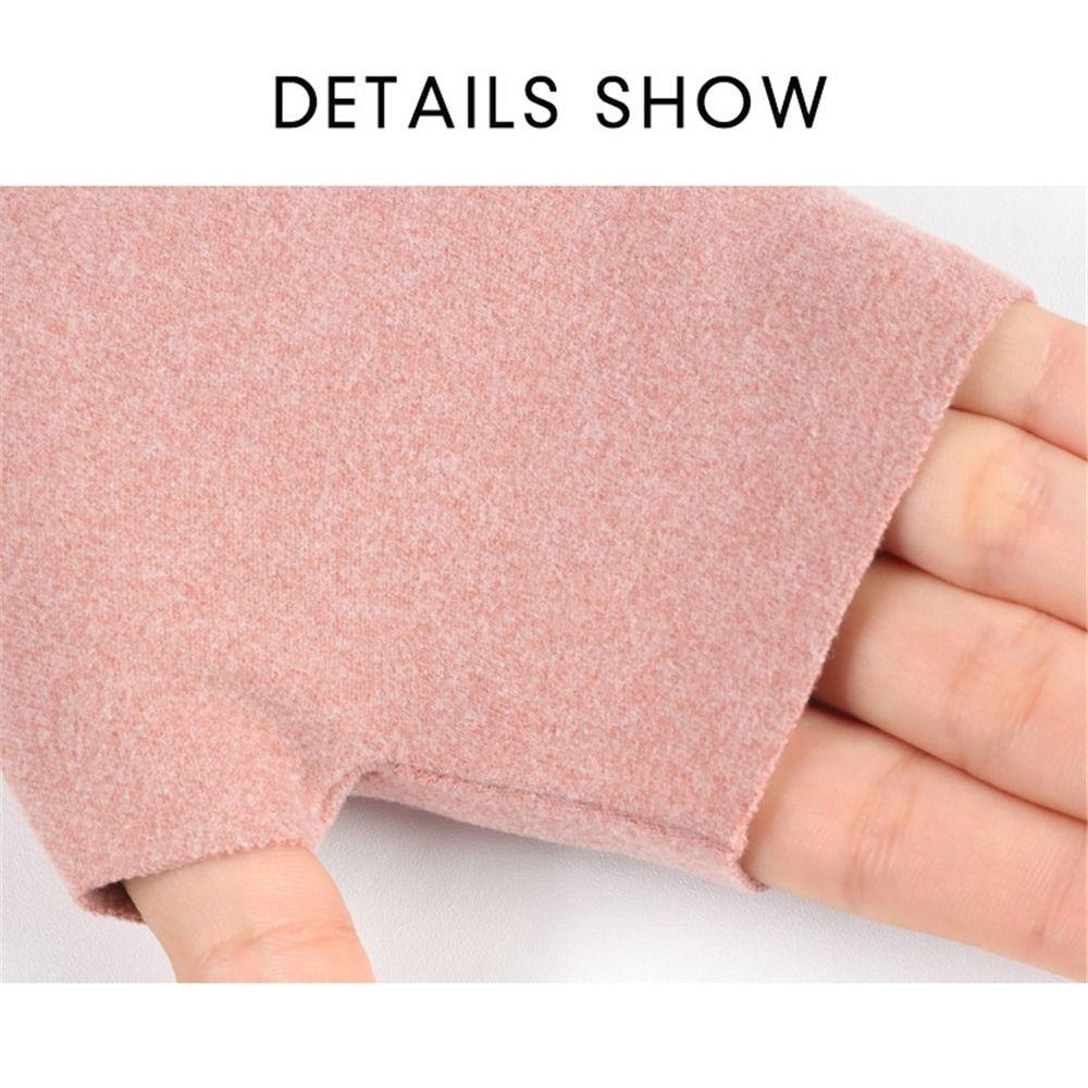 Women Warmth Autumn Knitted Gloves Half-finger Fingerless Mittens Plush