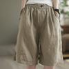 Women Shorts Elastic Button Decor Short Solid Color Pants Loose Fit High Waist Wide Leg Knee-Length