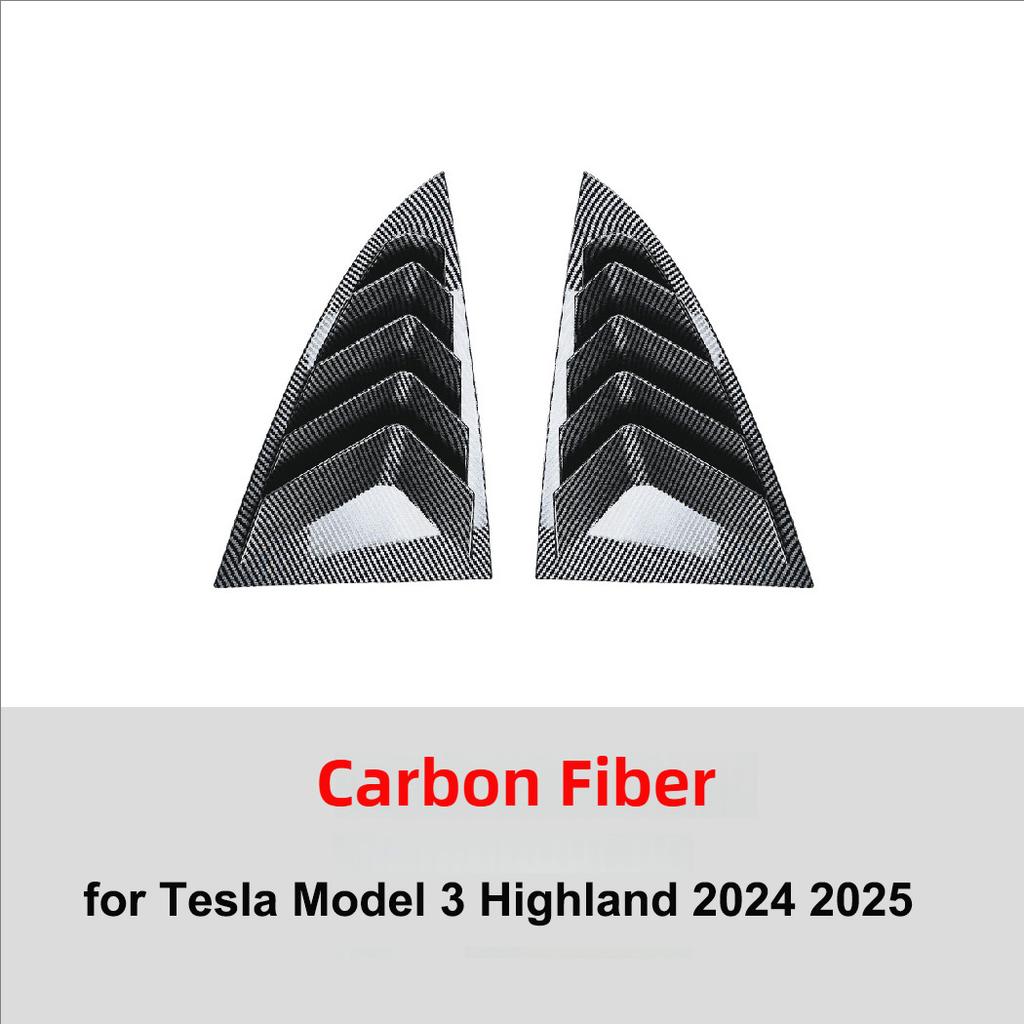 2PCS Side Window Louver Cover Sport Style For Tesla Model 3 Y Juniper Highland 2025-2020 2026 Rear Window Spoiler Shutter Cover