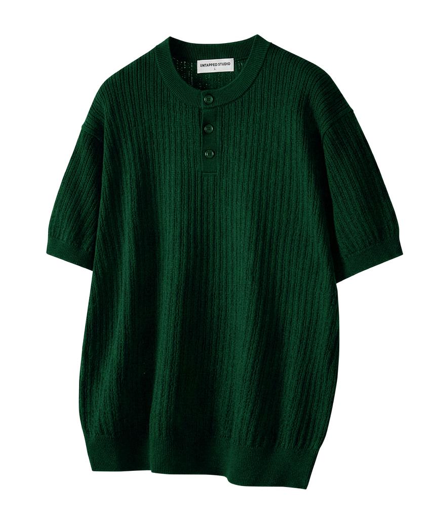 UNTAPPED STUDIO Washable Cool Cotton Henley Neck Round Short Sleeve Knit 5 Colors (Type B)