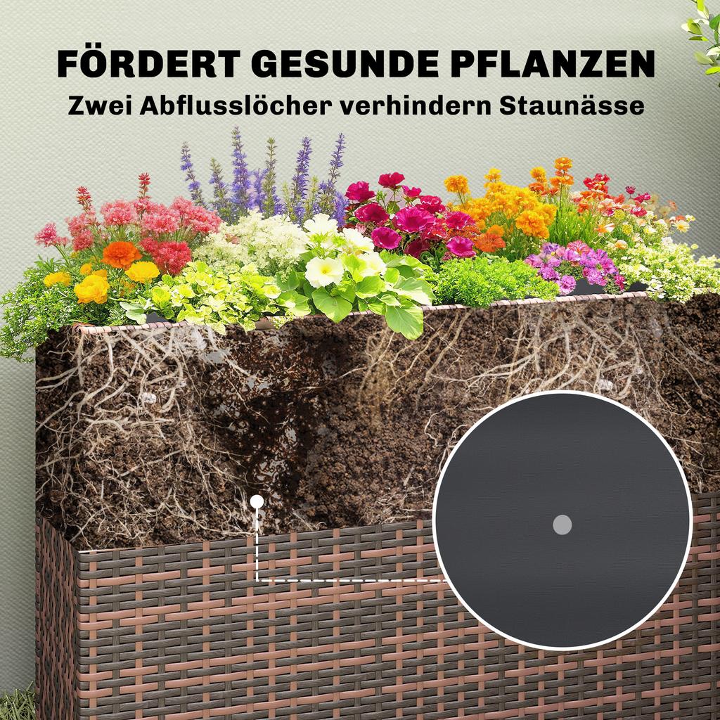 Raised Garden Bed with Adjustable Feet, Rattan Planter with Removable Insert for Patio and Balcony, Brown