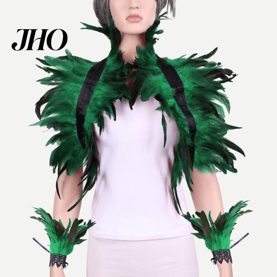 Feather Shawl 1 Set Fake Collar with Wrist Ring Gothic Style Imitation Adjustable Velvet Strap Hollow Out Lace Unisex Model Stage Show Performance