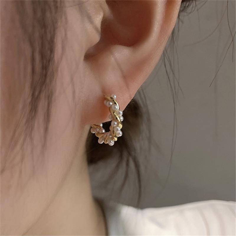 925 Sterling Silver Korean Light Luxury Pearl Hoop Earrings for Women Temperament Wedding Party Jewelry Accessories