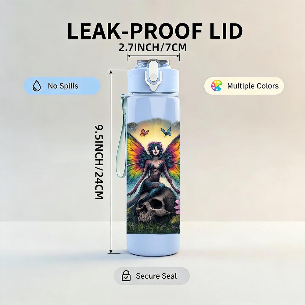 1PC Winged Butterfly Lady Art 750ml Color Plastic Sports Water Bottle Leakproof Flip Straw Lid For Sports Office Home Use