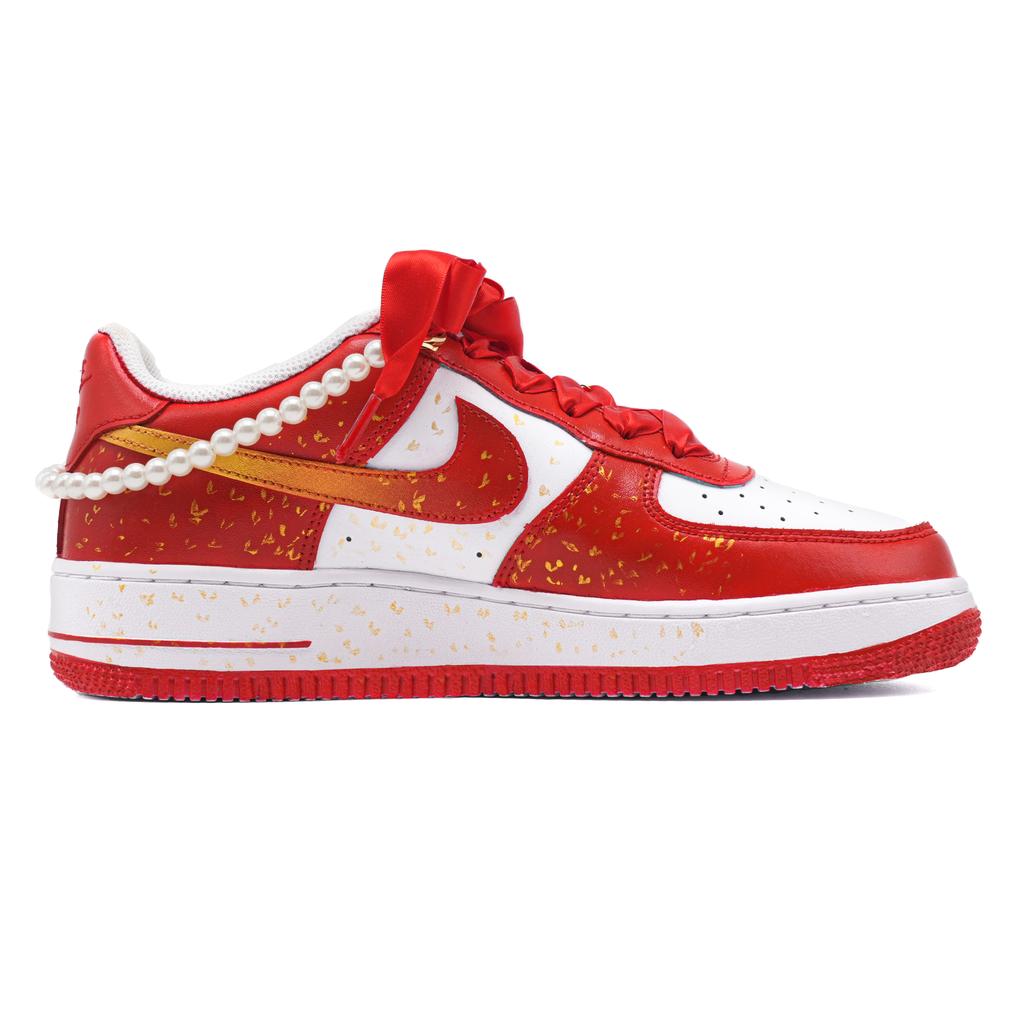 Nike Air Force 1 Red Wedding Gold Step Abrasion Resistant Low top Skateboard Shoes Unisex Red CW2288-111(Team1176-)