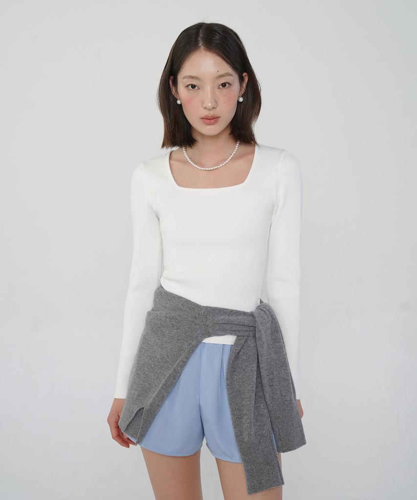 PELOTE Square Neck Knit Top (Ivory)