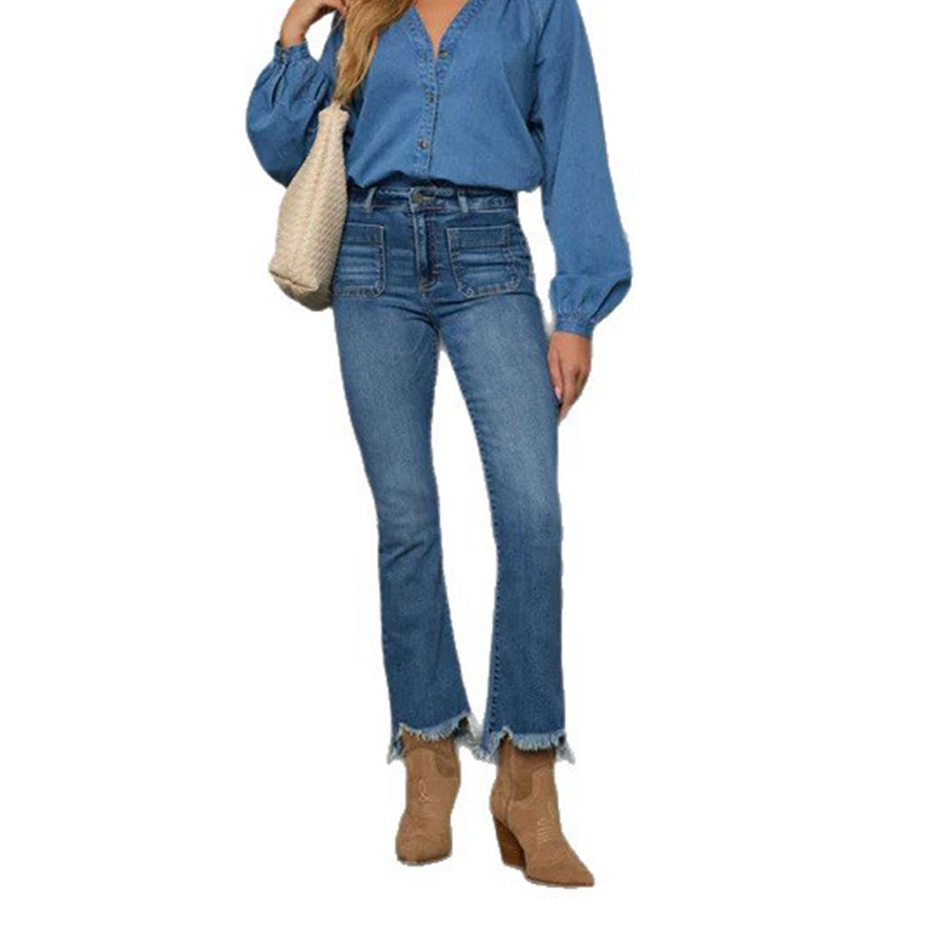 Женские эластичные джинсы с высокой посадкой, модные джинсы