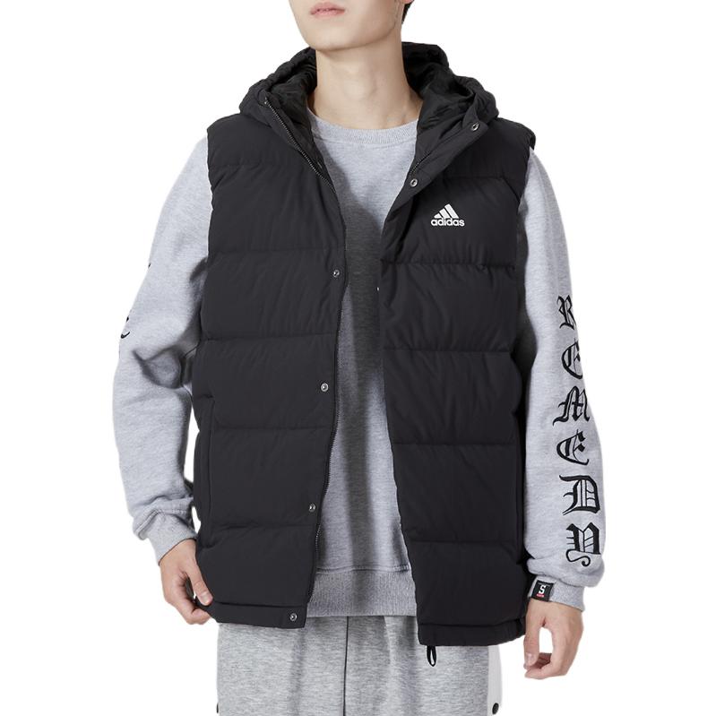 adidas Сплошной цвет с принтом логотипа и воротником-стойкой, повседневный спортивный жилет, мужской жилет, черный HG6277