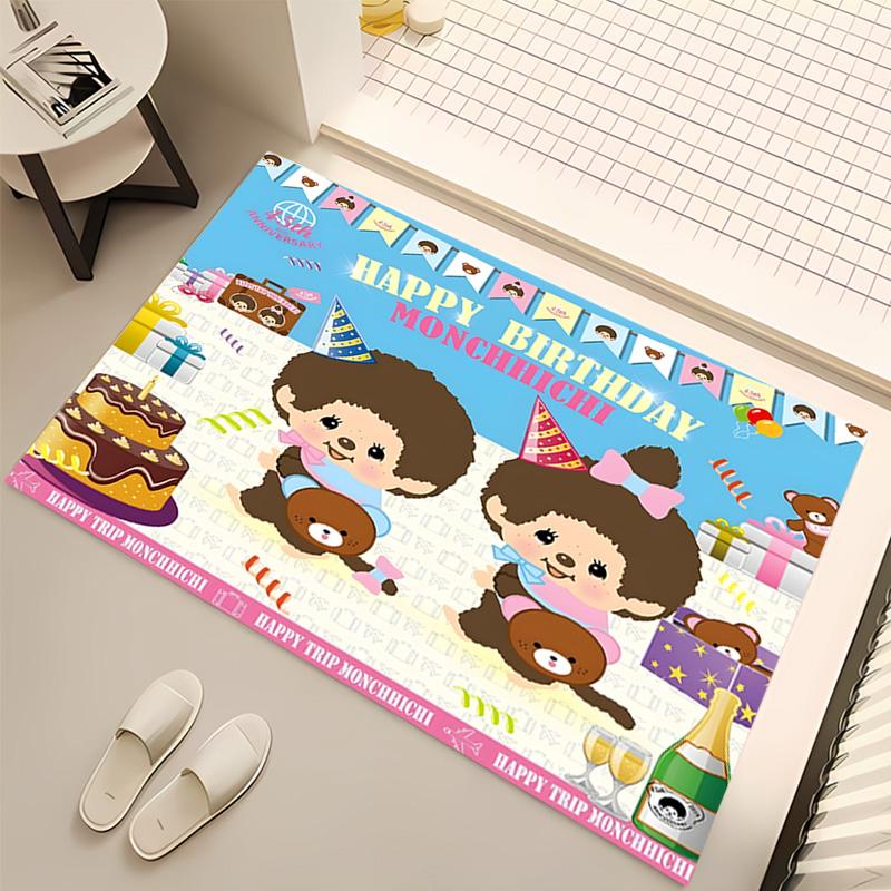 1pc Monchhichi1 Print Area Rug - Soft, Washable Non-Slip Indoor Mat, Living Room, Home Office Decorative Rug,Office Decorative