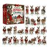 Acrylic Christmas Decoration Donkey Advent Calendar, 24 Day Countdown Decoration, 2D Ornament Festive Party Favors for Children Set Kids, Holiday Home