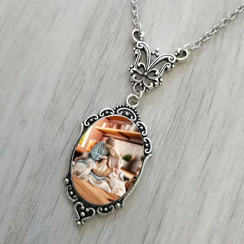 Butterfly Accessories and Cozy Family Pattern Oval Pendant Necklace