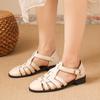 Fashion Women's Flat Sandals Round Toe Buckle Strap Narrow Band Shoes for Women Dress Roman Retro Solid Breathable Zapatillas De Mujer