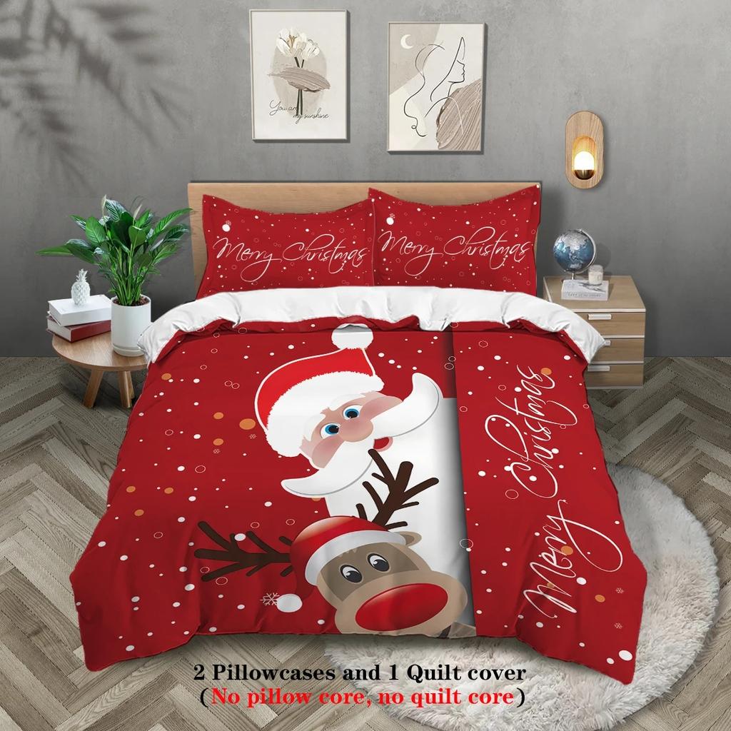 3-Piece Christmas-Themed Bedding Set Duvet Set Single Double Bed King Size Bed Set Adult Boys Bedroom Duvet Cover Pillow Case
