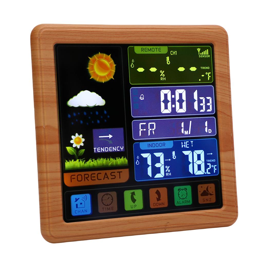 Cordless Weather Station, Color Touchscreen Weather Clock, Indoor Outdoor Thermometer Hygrometer with Remote Sensor,