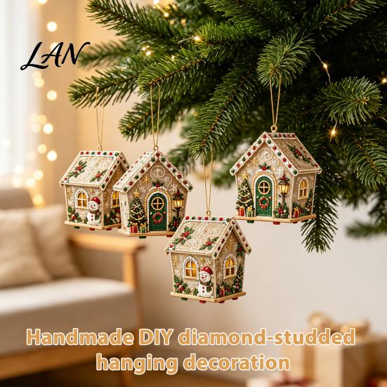 Relaxing Craft Gifts for Adults Christmas Faux Pearl Art Ornament DIY Kit, Wooden House Snowman New Year Crafting Project Santa Reindeer Pattern,