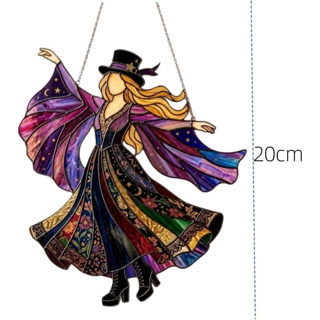 Handmade Stained Glass Spinner Wind Hanging Suncatcher for Porch, Kinetic Rotating Ornament, Beautifully Crafted Durable Metal Frame, Smooth Spinning