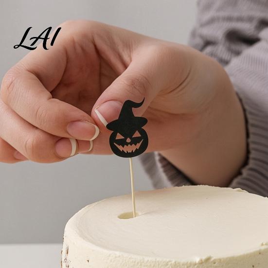 Burr-free Cake Topper 8 Pcs Halloween Cupcake Toppers Black Glitter Witch Hat Pumpkin Decoration Picks for Party Supplies Birthday
