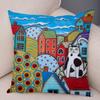 Colorful Cartoon House Pillowcase Retro Country Colors Urban Sofa Cushion Cover Home Car Decoration