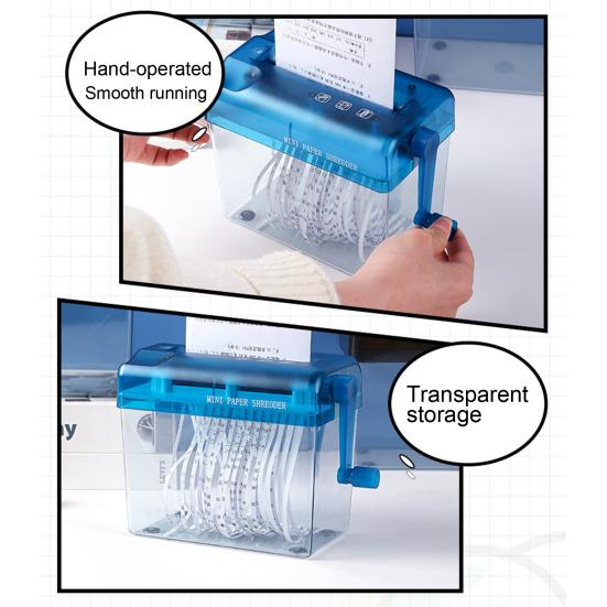 Ручной измельчитель бумаги Портативный большой емкости Прозрачный видимый противоскользящий мини-ручной инструмент для измельчения бумаги формата А4 Товары для домашнего офиса