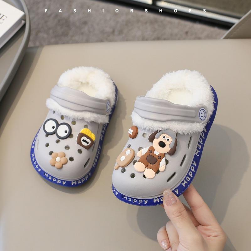 Съемная детская обувь с симпатичным зимним теплом и плюшем, теплая, хлопковая обувь, хлопковые тапочки