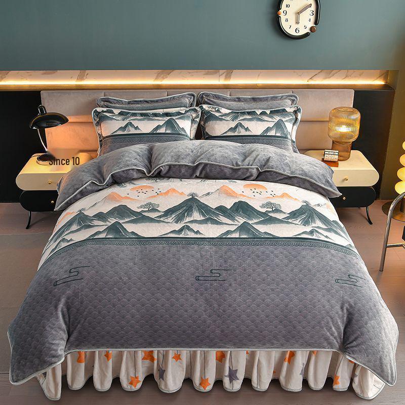 G5Z9 Jin Double-Sided Thickened Velvet Four-Piece Bedding Set for Weddings