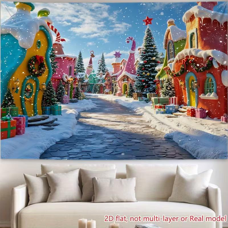 2D Christmas Party Backdrop, Grinch Village & Snowy Street Photography Background