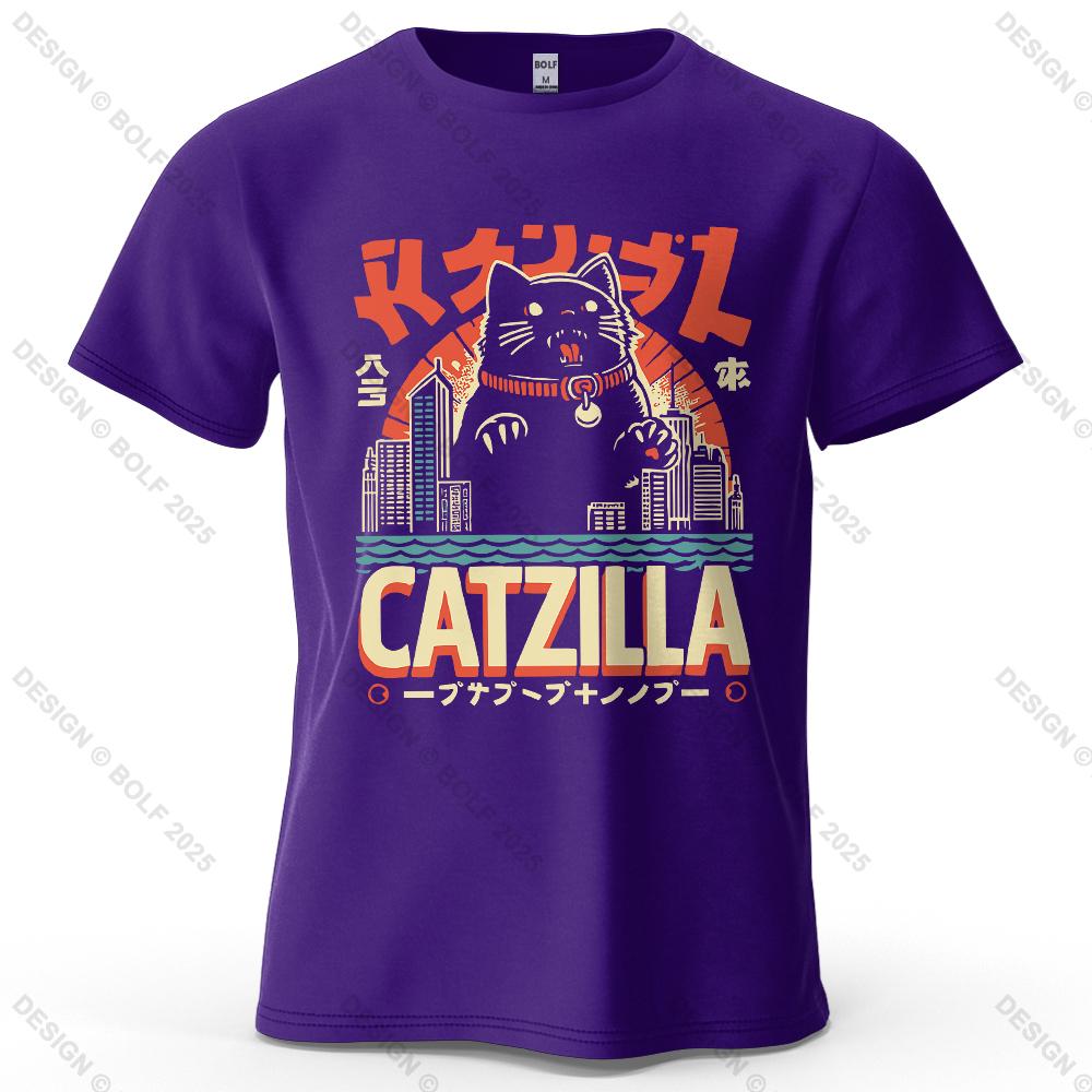 cotton t-shirt Catzilla Funny Printed Men's T-Shirt 100% Cotton Oversized Trendy Graphic Tees for Women Tops Tees Streetwear