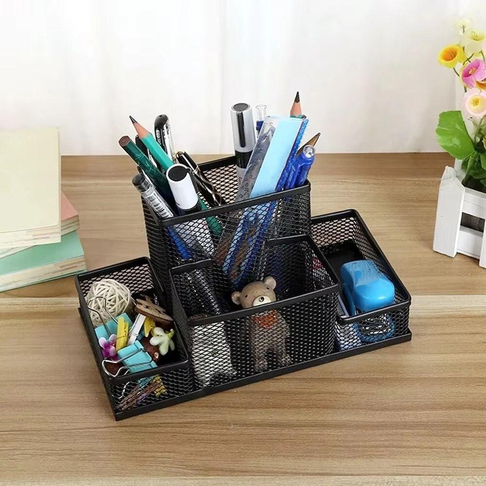 Mesh Design Pencil Storage Box 3/4 Grid Desk Stationery Organizer Pen Holder Education