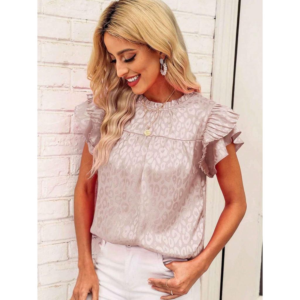 IHUASU Женская летняя мода, универсальный топ с принтом в виде лотоса и волнистым вырезом