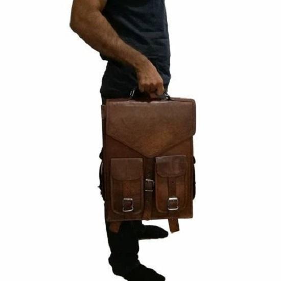 Unisex Genuine Leather Men's Backpack Bag Laptop Satchel Briefcase Brown Vintage