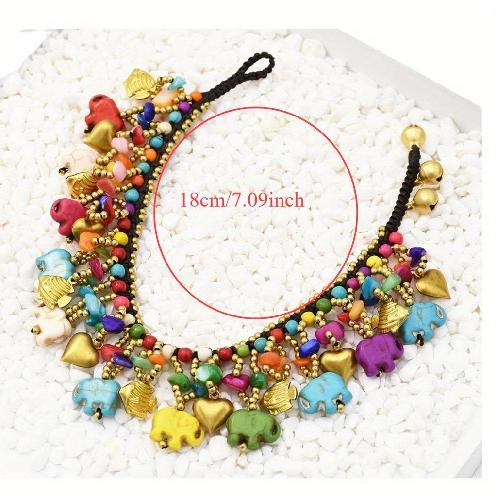 Браслет ручной работы в тибетском стиле в виде слона - натуральный камень, универсальный, подходит для ношения на запястье или щиколотке