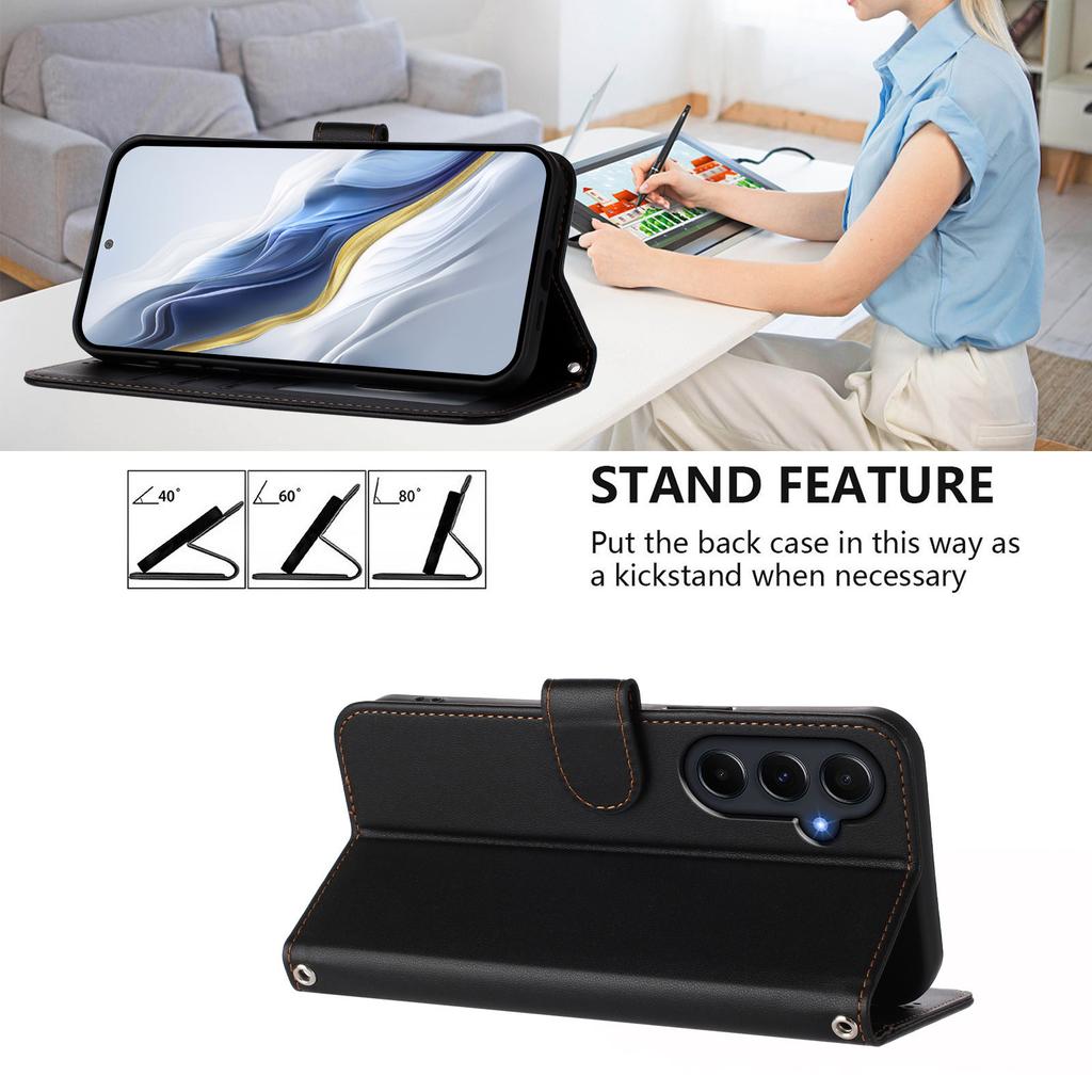 For Samsung Galaxy A55 5G Leather Case Wallet Stand Phone Cover with Wrist Strap