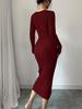 Женское вязаное элегантное платье-запа́х, миди, облегающее фигуру, с высокой талией, V-образным вырезом и длинным рукавом, осенне-зимние платья