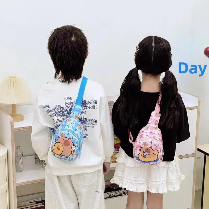 Cartoon Cute Capybara Printed Children Shoulder Bag Chest Pack For Outdoor Use