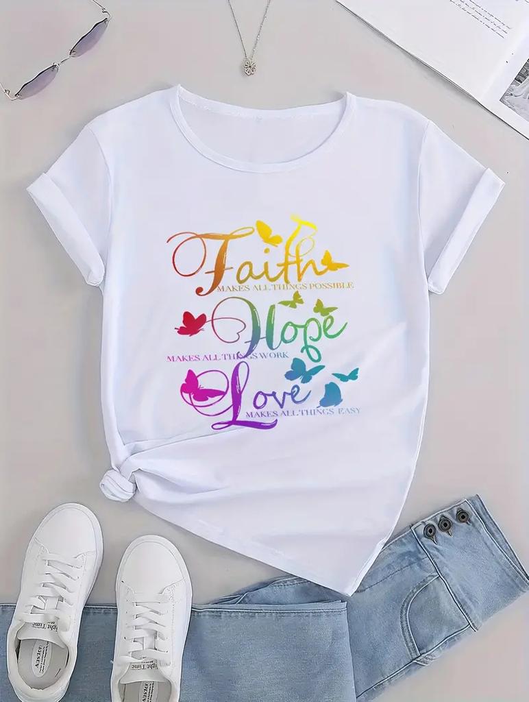 Chic and Comfortable Women's White T-Shirt with Simple Print Pattern