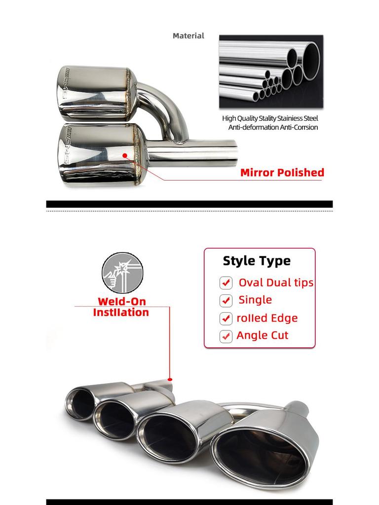 Stainless Steel H-Type Muffler Tip for Mercedes-AMG W204 C-Class Quad Exhaust.