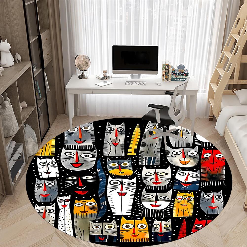 1pc Cat Party Office Round Area Rug, Indoor Mat Suitable ForOffice, Under Office Chairs Bedroom Living Room Home Decor, Room Decot149