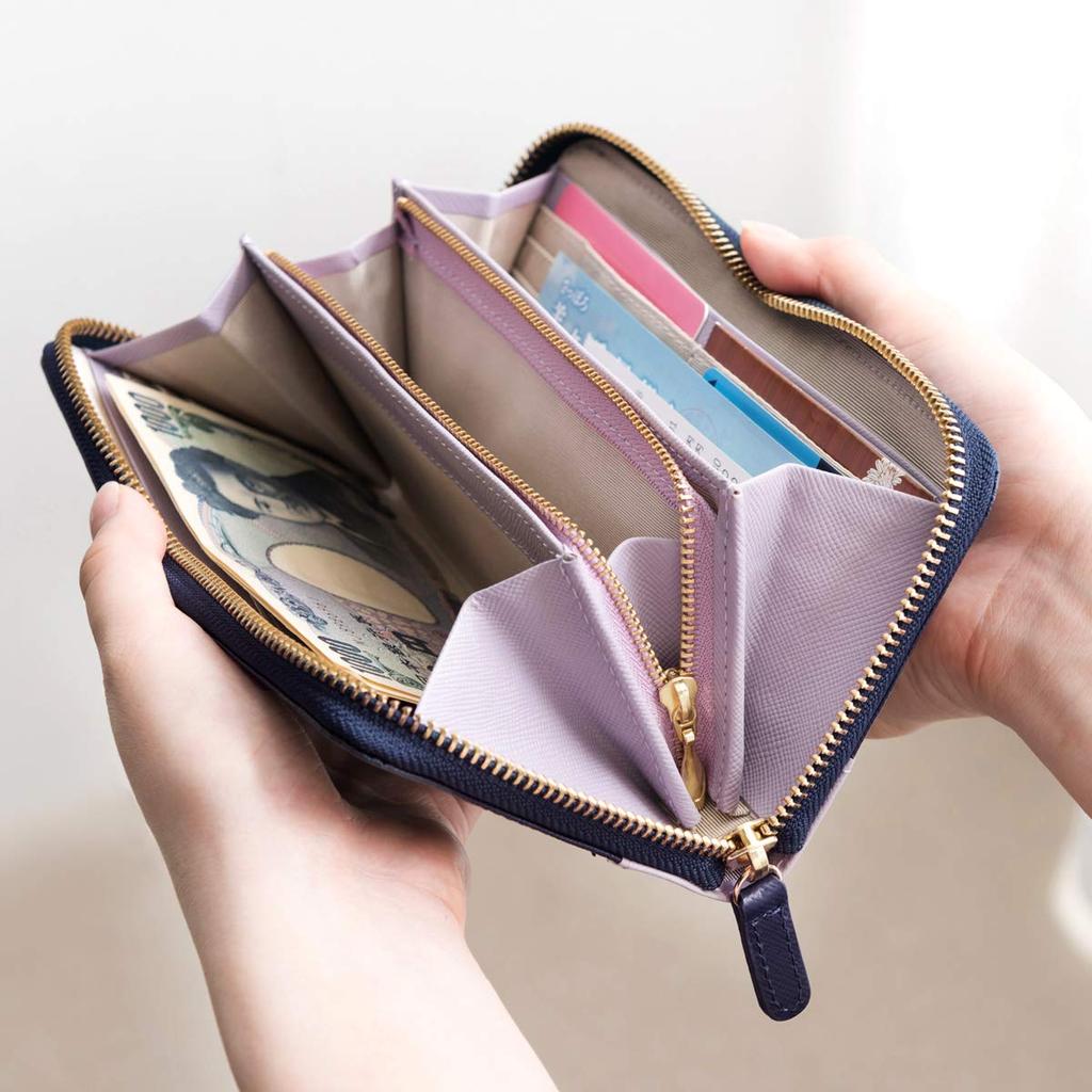 Long Genuine Round Large Capacity Pink X Ivory [Corale] Wallet, Women's Wallet, Leather, Bicolor, Zipper, (Flamingo White)