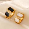 Stainless Steel White Dripping Oil Opened Ring for Women Square Vintage Gold Color Geometric Adjustable Finger Ring Jewelry