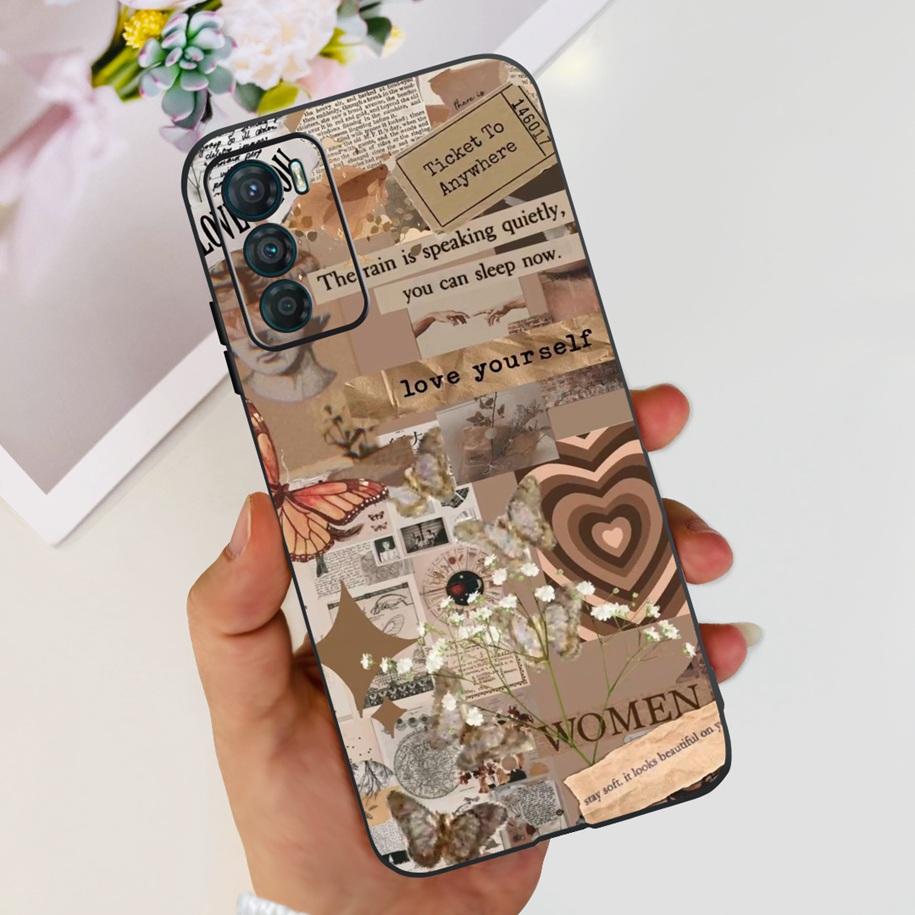 Чехол для Motorola Moto G42 XT2233-2 Мягкий силиконовый черный чехол Стильный чехол для телефона с рисунком Цветы Бабочки Для Moto G42 G 42 MotoG42 Чехол