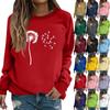 Women's Fashion Casual Long Sleeve Solid Color Printed Round Neck Top Sweatshirt