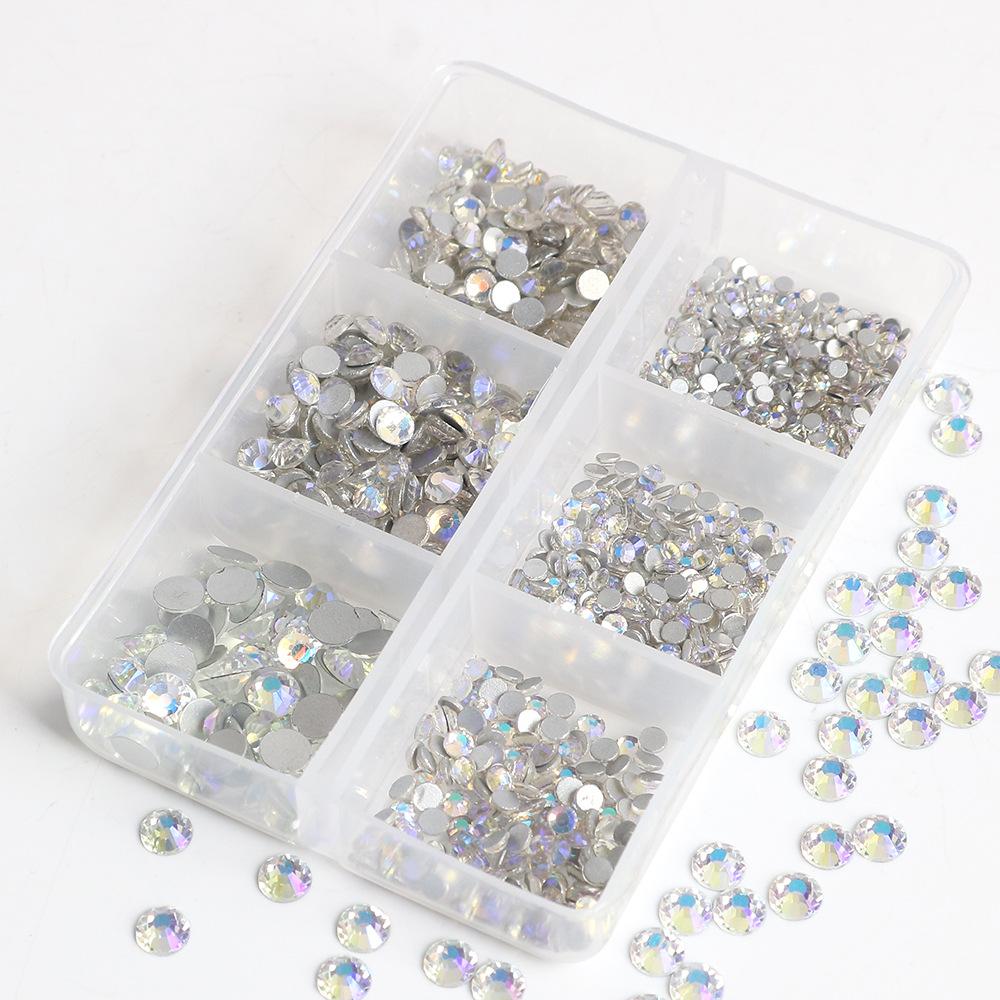 Украшения для ногтей 6 сеток стеклянные кристаллы стразы белого цвета смешанные супер вспышка плоское дно бриллиант цветной дизайн ногтей бриллиант