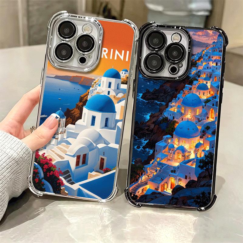 Санторини Греция Лето Покрытие Чехол для Телефона Для Iphone 16 17 Pro Max Air 16E 14 15 Plus 12 13 Mini Противоударный Подушка Безопасности Чехол