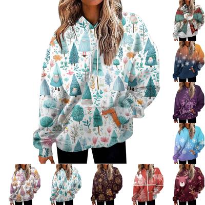 Женская модная толстовка с рождественским принтом, повседневная толстовка с капюшоном и карманами