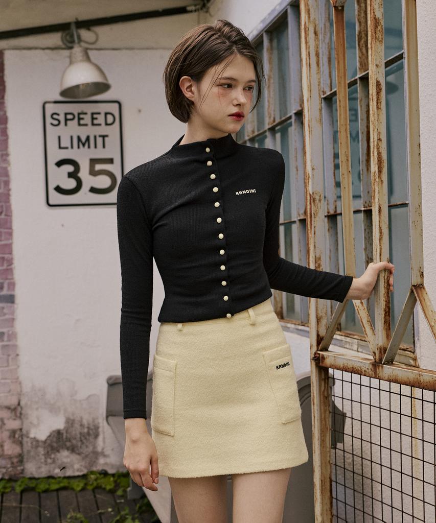 Candini Lemon Wool Touch Pocket Skirt