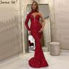 Elegant Long Sleeve Floor-Length Tulle Evening Gown Formal Events Banquet Stage Performance - High Waist Fish Tail