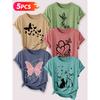 Follow a specific direction Five-piece set for women T Shirt Butterfly and cat motif vintage print Summer Casual Elegant Women's Clothing Short