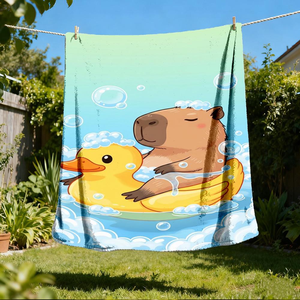 1pc Capybara Bath Print Outdoor Blanket, Lightweight Polyester,